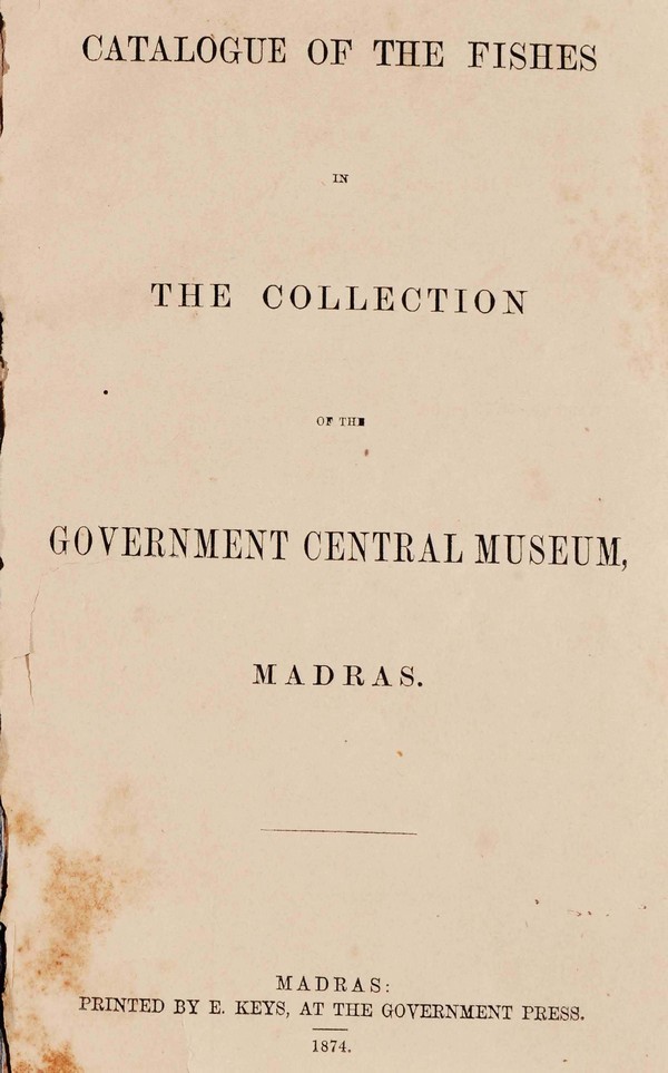 Catalogue of the fishes; collection of Govt. central Museum Madras