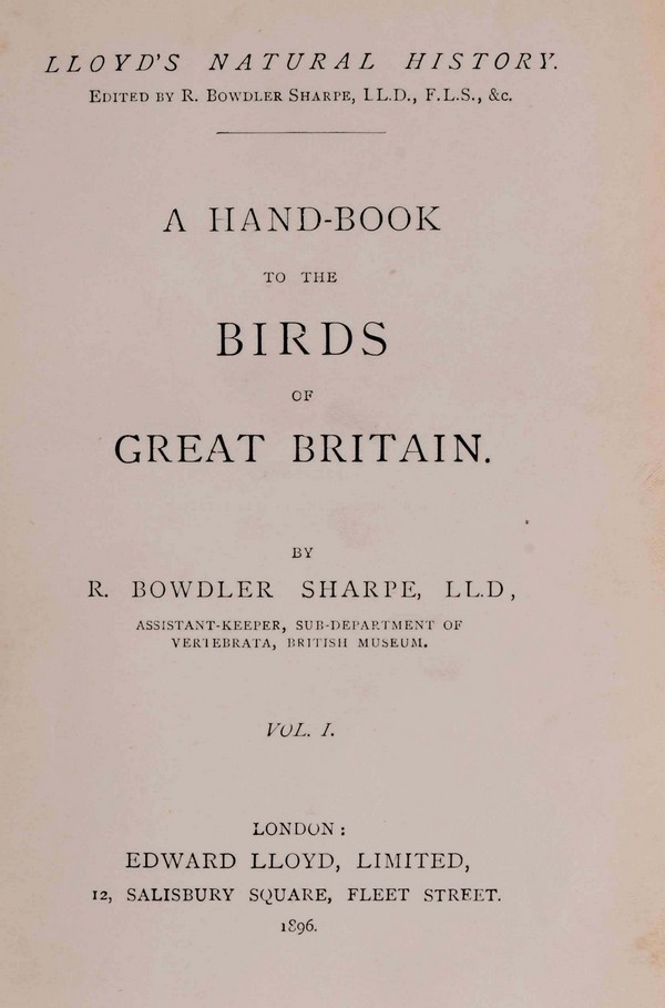 Handbook to the Birds of Great Britain. Vol..I