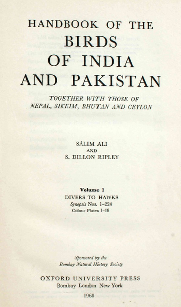 Handbook of the Birds of India and Pakistan . Vol I #