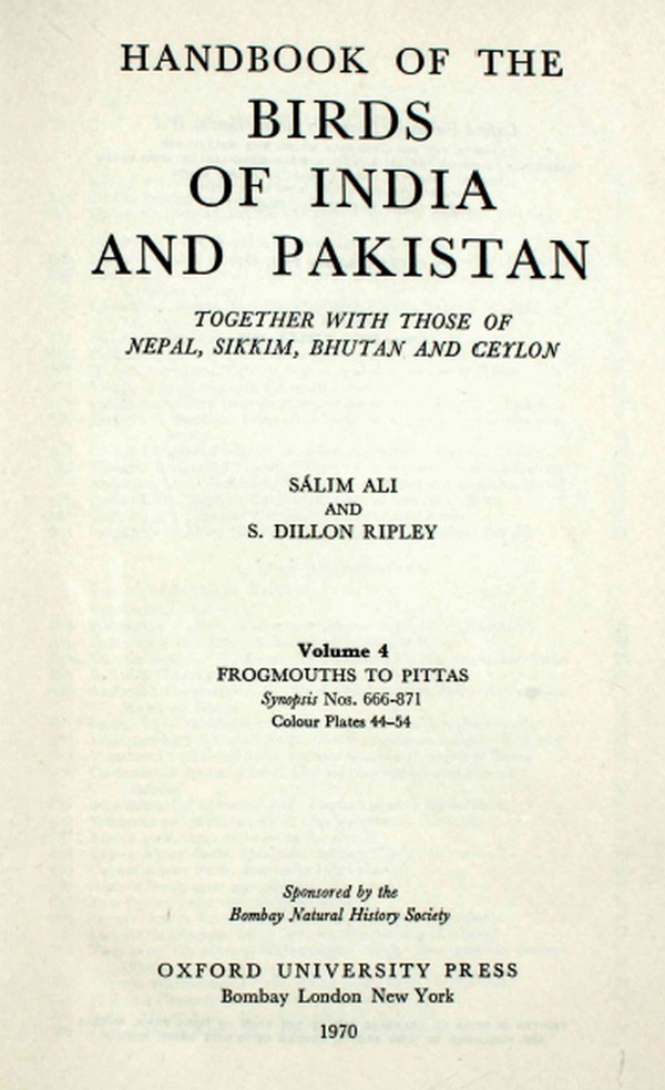 Handbook of the Birds of India and Pakistan . Vol IV #