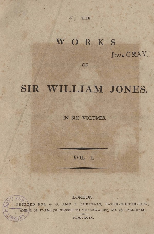 The works of William Jones. Vol. 1