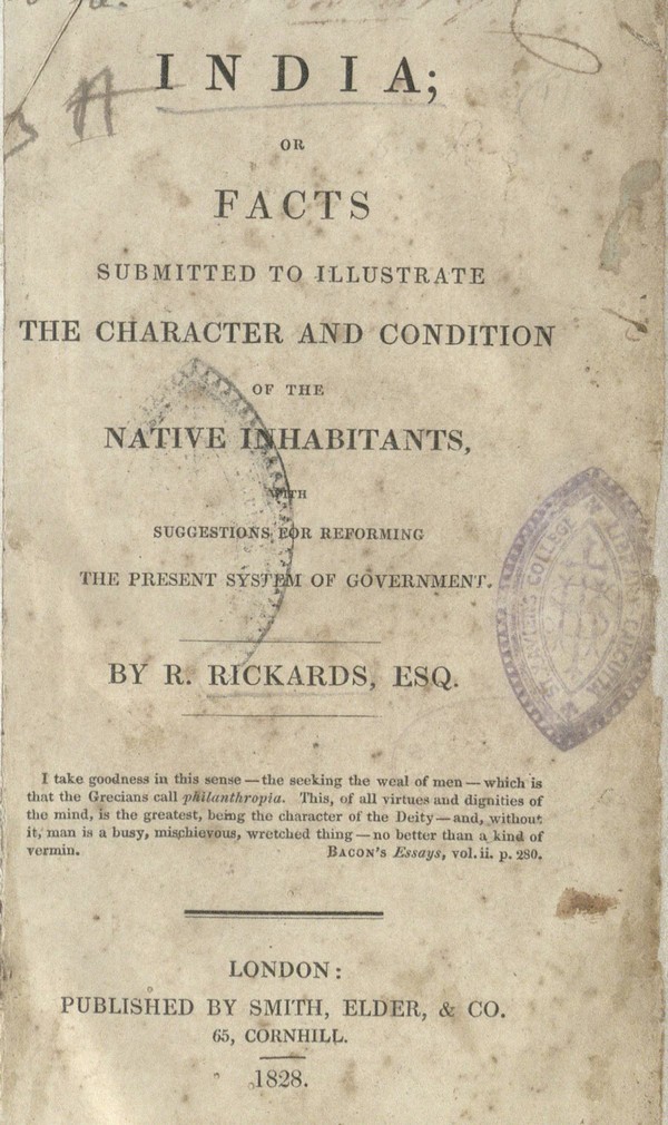 India; or Facts submitted to illustrate the character and condition of the native inhabitants, with suggestions for reforming the present system of government