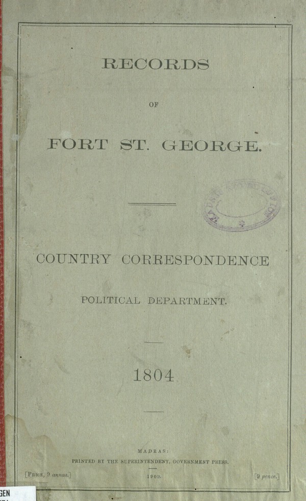 Records of Fort St. George, 1804