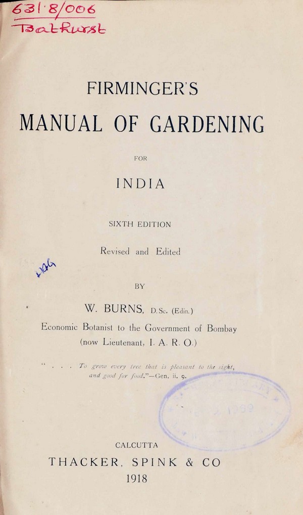 Firmingers Manual of Gardenning for Ondia. 6th Ed (Revised)