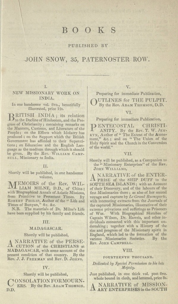 British India in its relation to the decline of Hinduism and the progress of Christianity