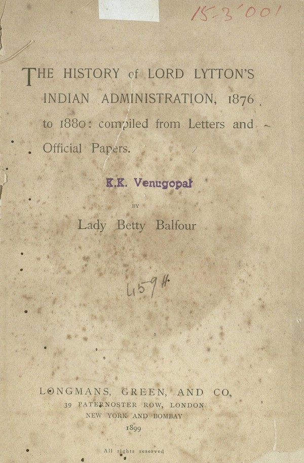 The History of Lord Lytton’s Indian administration, 1876 to 1880