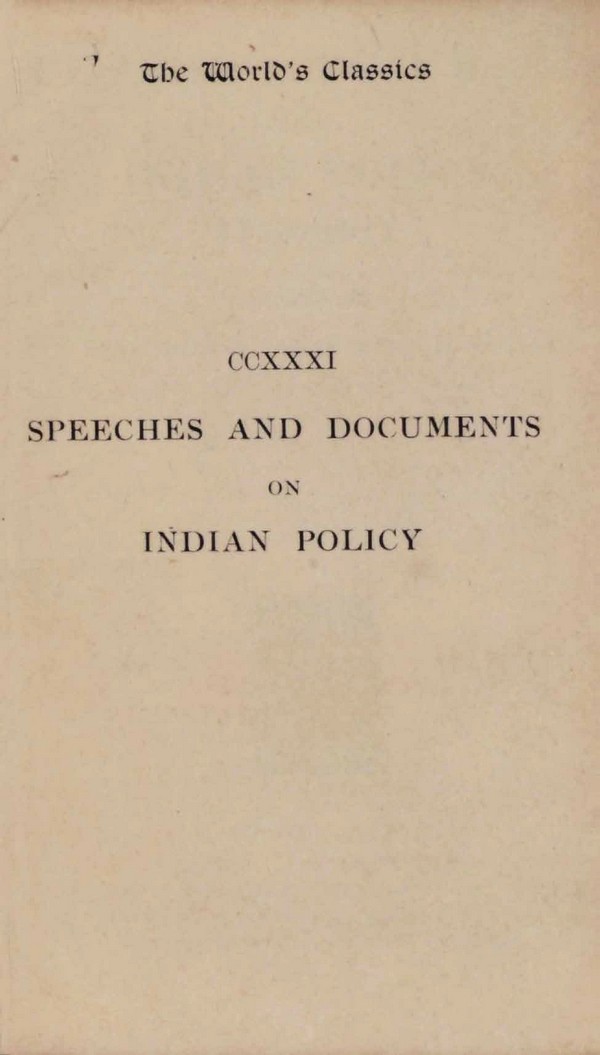 Speeches & Documents on Indian Policy
