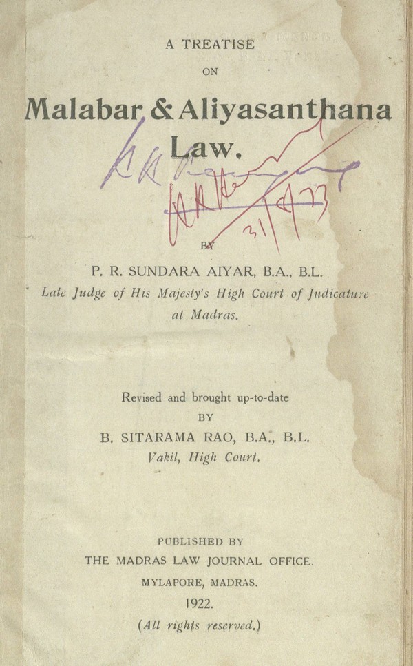 Treatise on malabar & aliyasanthana law.
