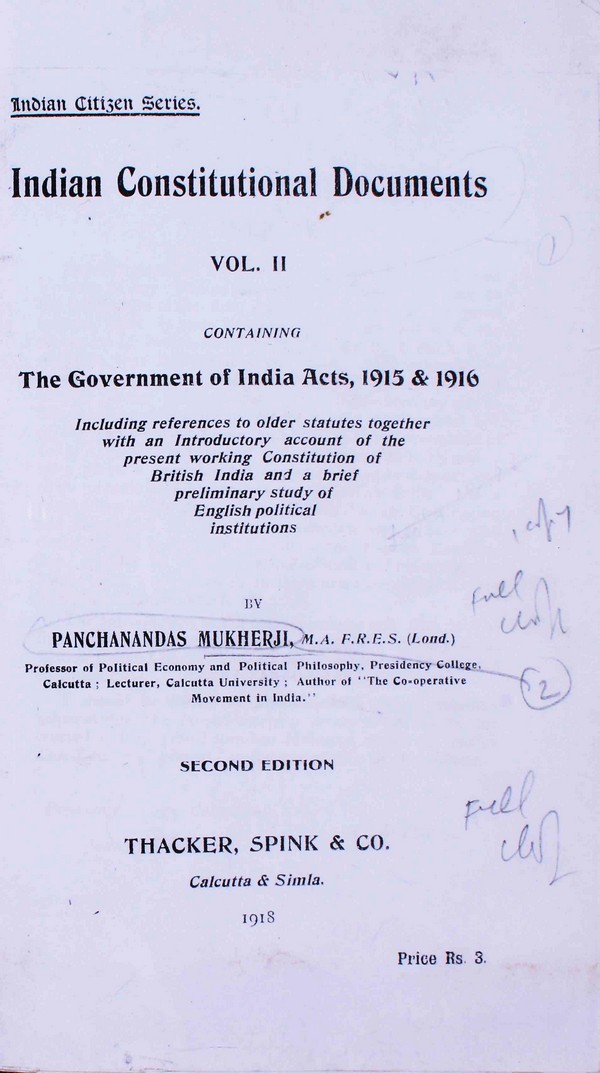 Indian Constitutional Documents. Voll II #