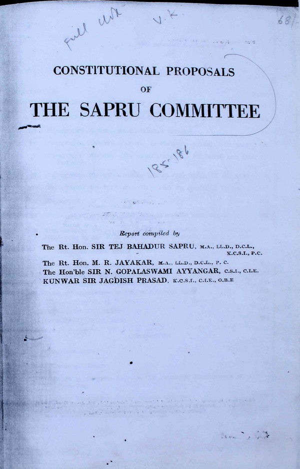 Constitutional Proposals of the Sapru Committee #
