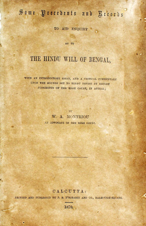 Some precedents and records to AID enquairy as to the Hindu will of Bengal #