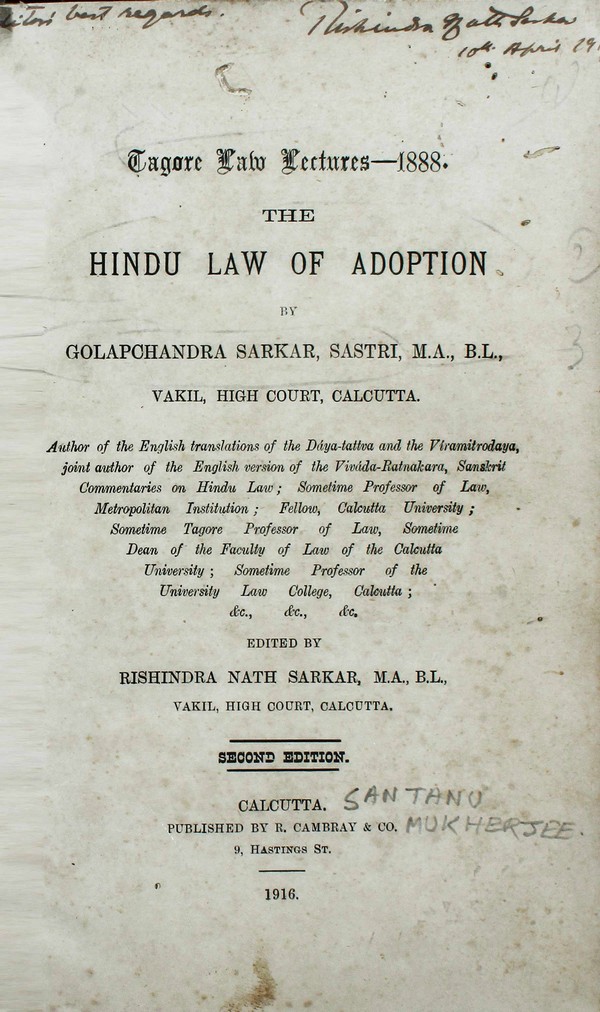 The Hindu Law of Adoption (Tagore Law Lectures 1888) #