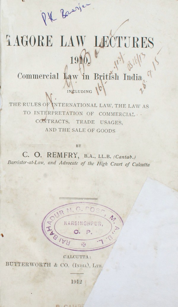 Tagore Law Lectures 1910 Commercial Law in British India