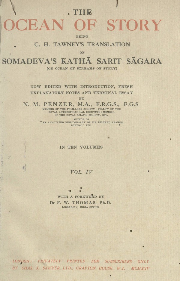 The ocean of story being C.H. Tawney’s translation of Somadeva’s katha? sarit sa?gara; or, Ocean of streams of story-IV
