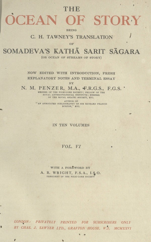 The ocean of story being C.H. Tawney’s translation of Somadeva’s katha? sarit sa?gara; or, Ocean of streams of story-VI