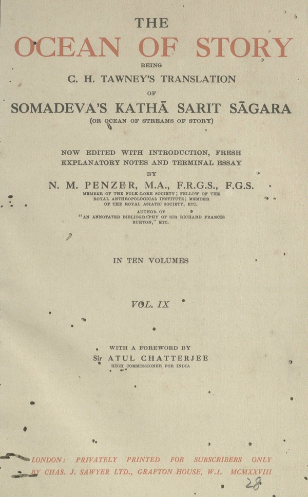 The ocean of story being C.H. Tawney’s translation of Somadeva’s katha? sarit sa?gara; or, Ocean of streams of story -IX