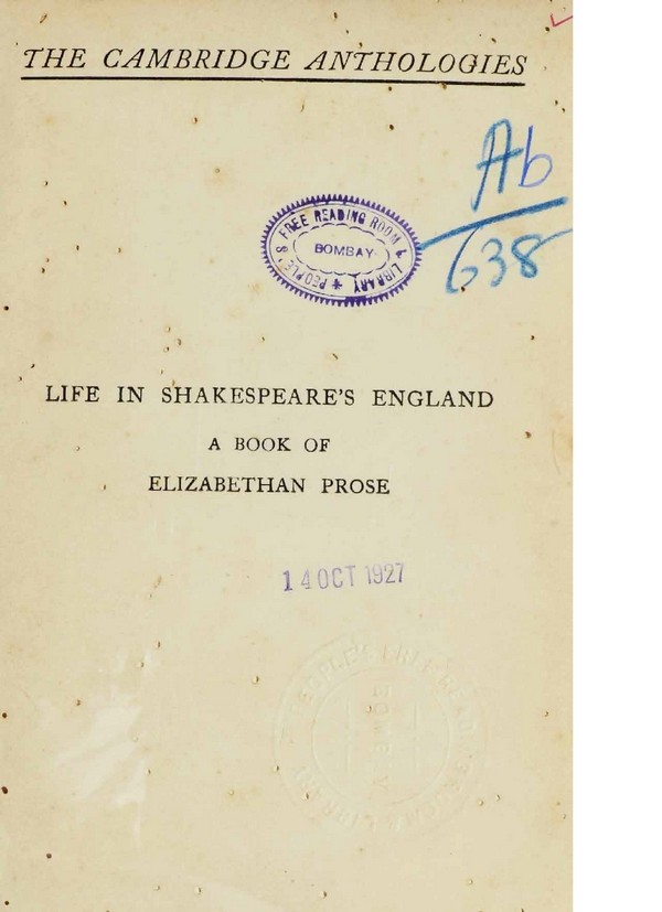 Life in Shakespear’s England : A book of Elizabethan Prose