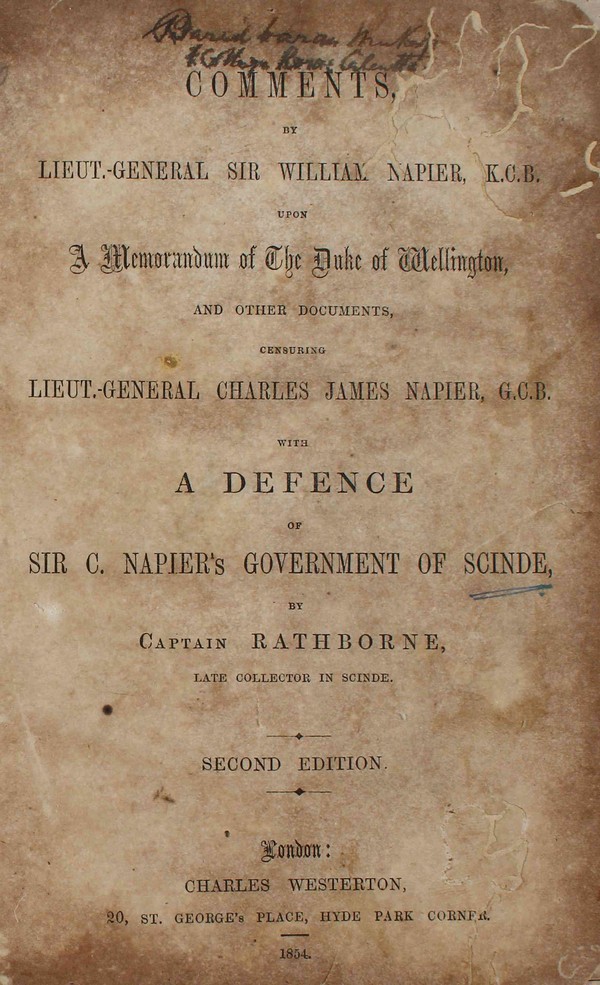 Comments by Lieut-General Sir William Napier K C B from a memorandum of the Duke of Mellington and other documents. 2 Ed. #