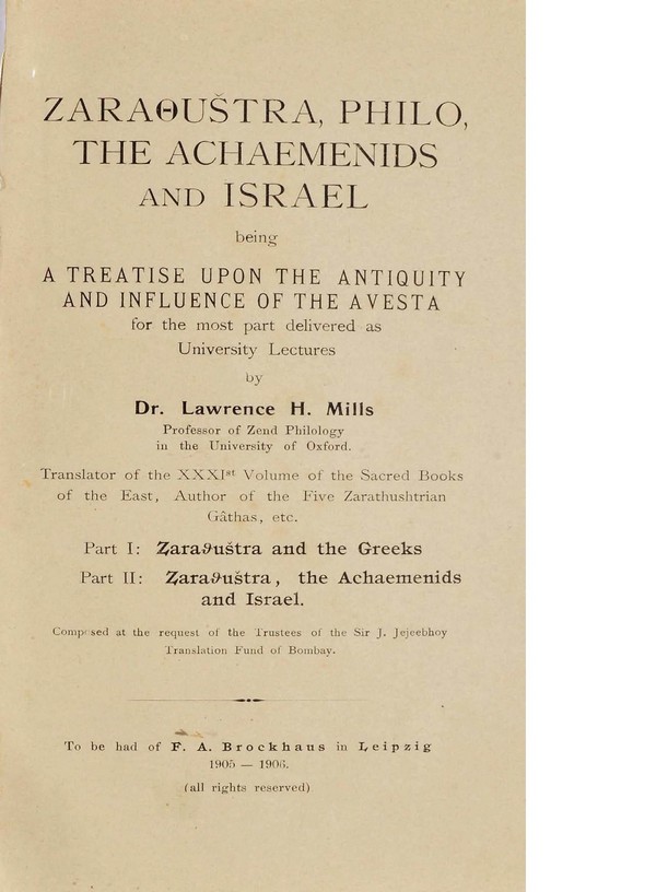 Zaraoustra, Philo, the Achaemendis and Israel