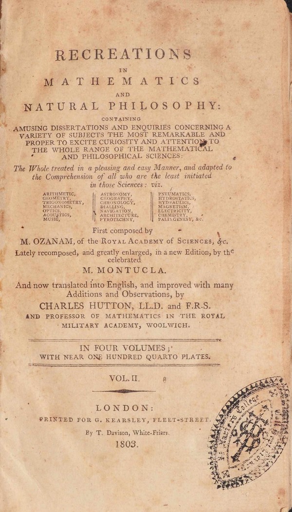 Recreations in Mathematics and Natural Philosophy. Vol. II