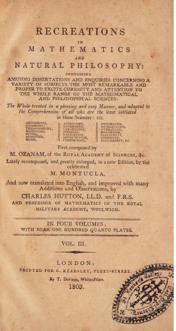 Recreations in Mathematics and Natural Philosophy. Vol. III