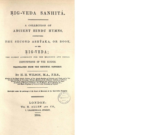 Rig Veda- Sanhita- A collection of ancient Hindu Hymns; Sixth and part of the Seventh Ashtaka, of the Rig-Veda.