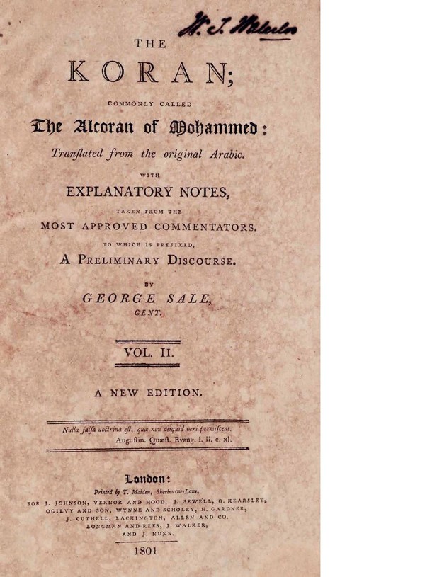 The Koran : Translated into English from the Original Arabic Explanatory Notes. Vol. II