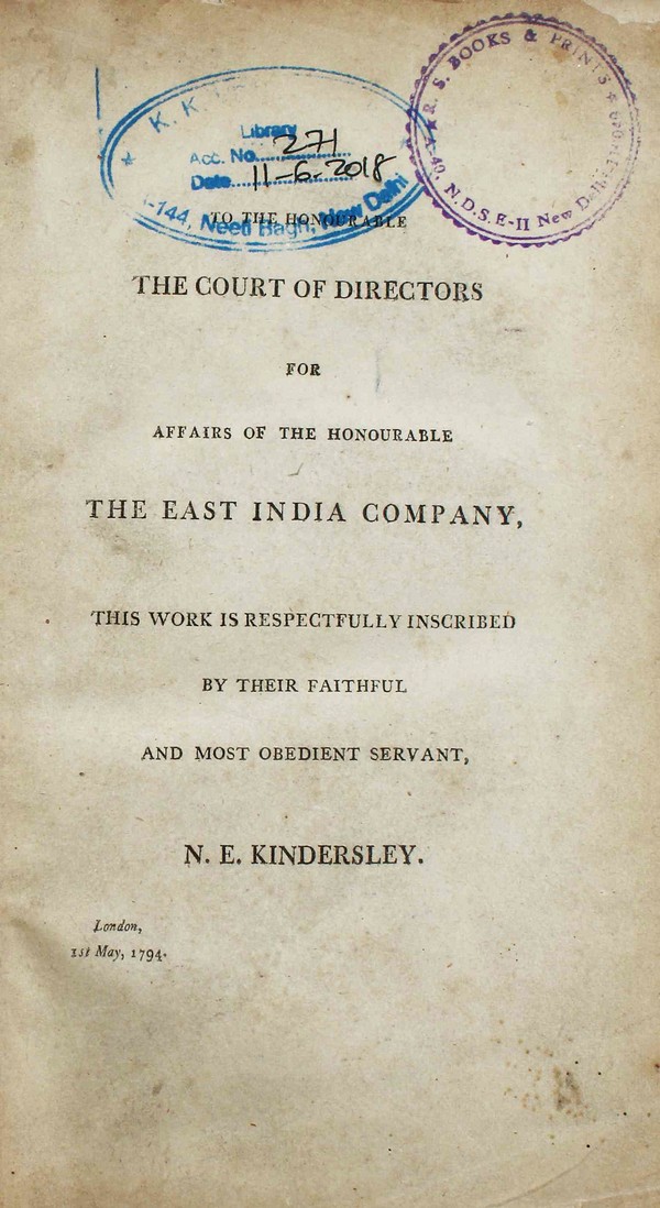 The Court Directors for Affairs of the Honourable the East India Company #