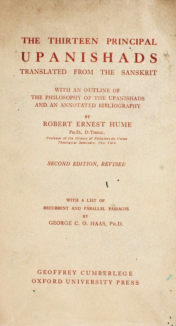 The Thirteen Principal Upanishads ; Translated from the Sanskrit. 2nd Ed Revised. #