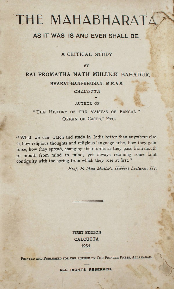 The Mahabharata of Krishna-Dwaipayana Vyasa translated into English prose #